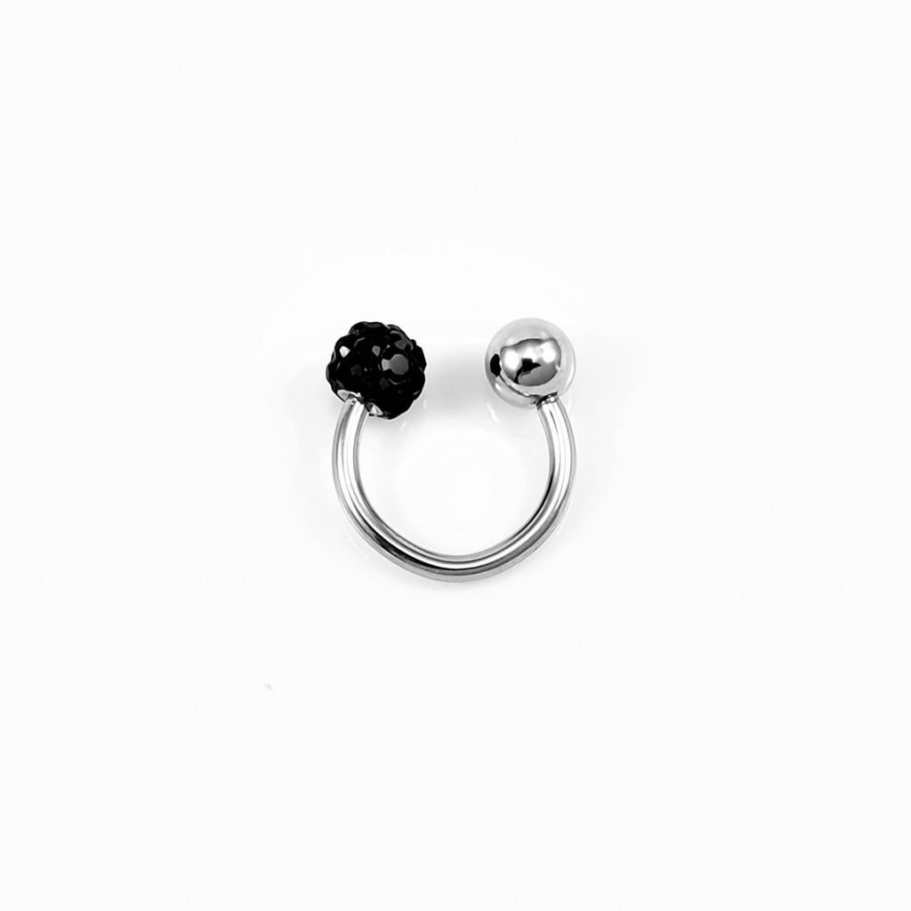 RVS Hoefijzer + Zwarte Strass Bolletje Piercing Neus Septum, Staal, Birgitta-Gracht 33, 6465 EL Kerkrade, Nederland, Verzenden