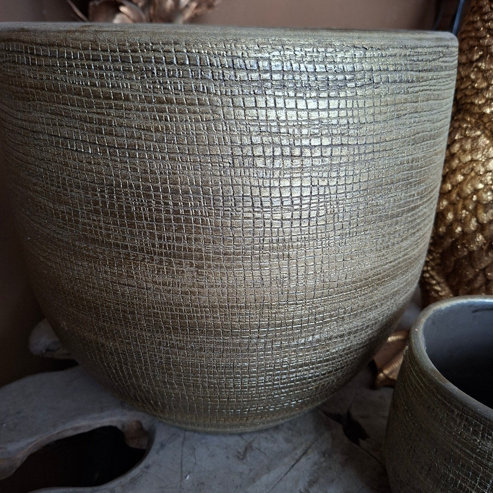 Gouden floran mira pot 34x31, Ophalen, Rond, Zo goed als nieuw, Aardewerk
