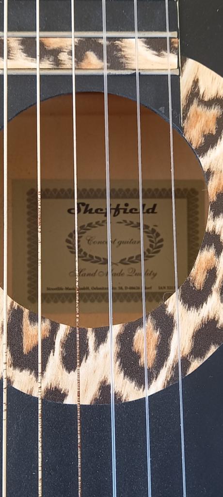 Sheffield Concert Gitaar met Luipaardprint en Hoes, Ophalen of Verzenden, Zo goed als nieuw, Klassieke of Spaanse gitaar