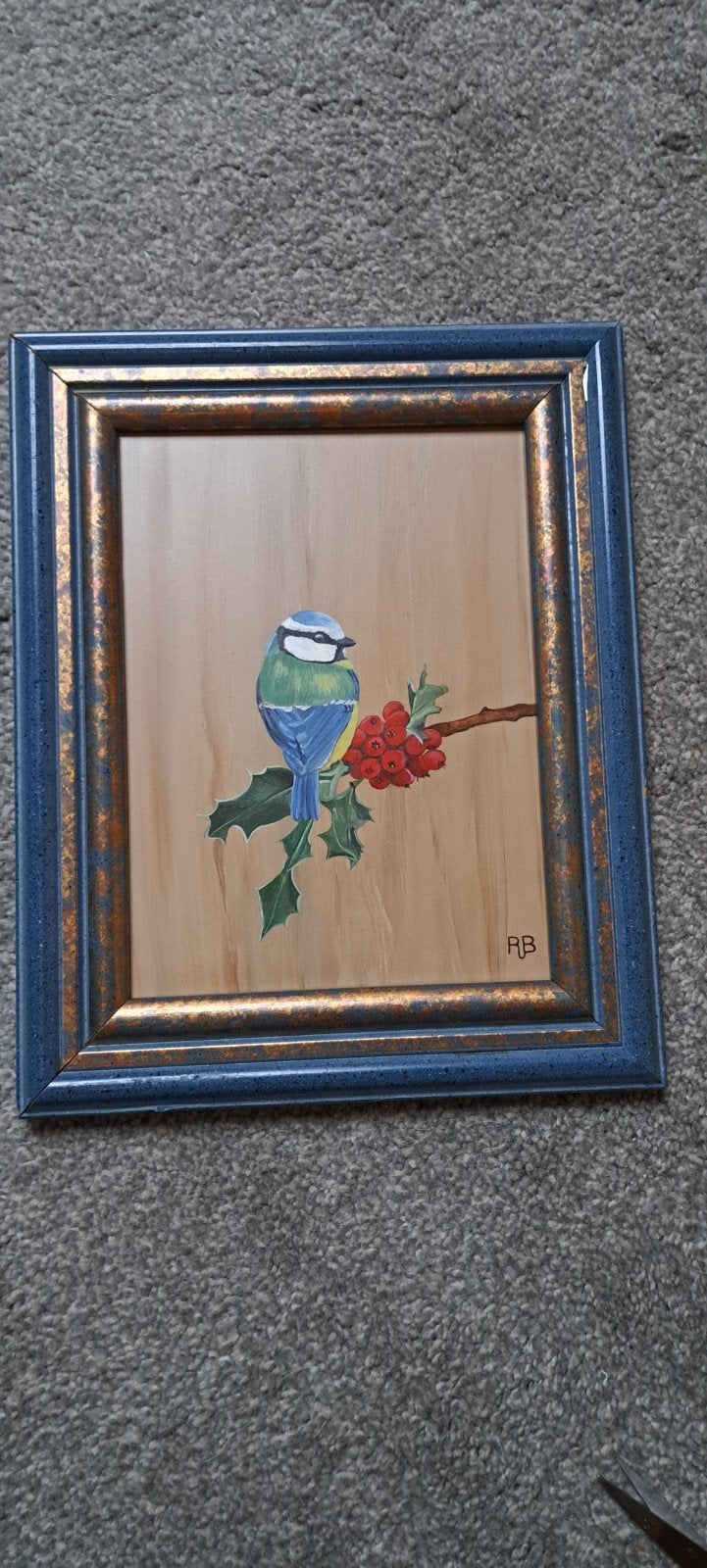 Schilderij Pimpelmees in Hulst - Ron Brinkman, Acrylverf, Hout, Ingelijst, Ophalen of Verzenden