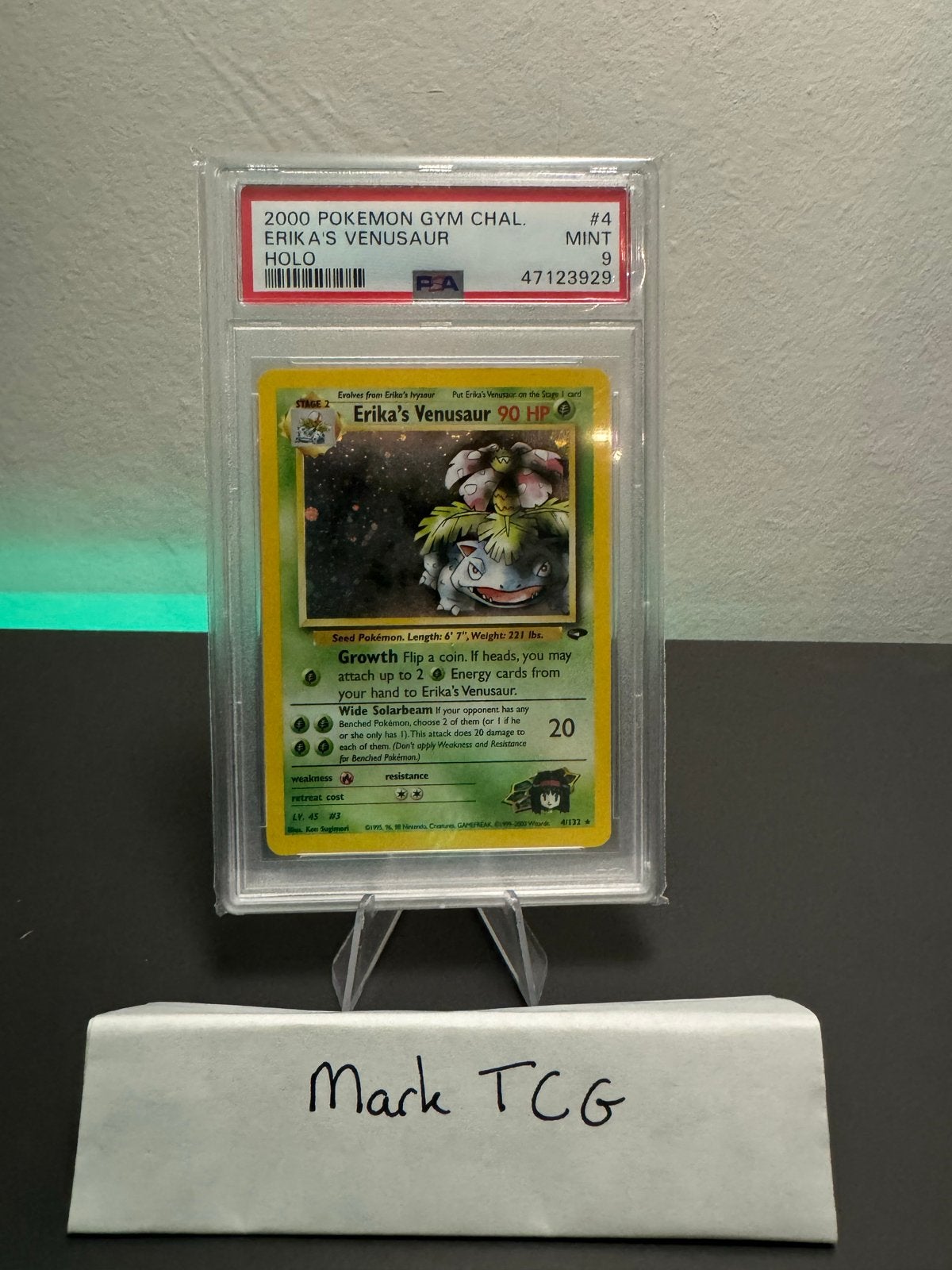 Erika's Venusaur 4/132 Holo PSA 9 - 2000 Gym Challenge, Ophalen of Verzenden, Zo goed als nieuw, Losse kaart, Foil