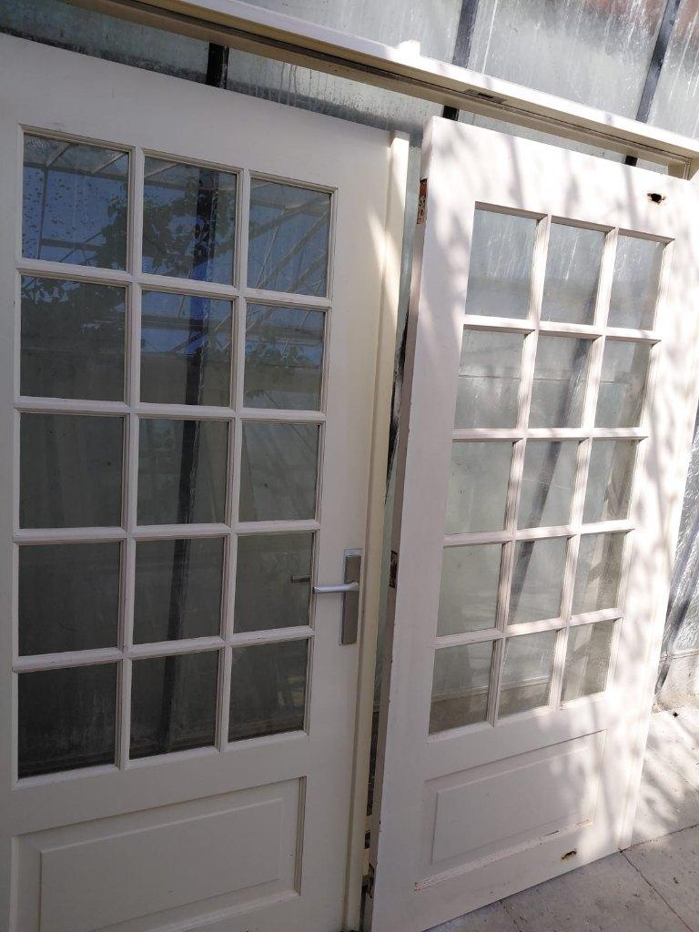 hardhouten openslaande deuren met kozijn, Ophalen, Gebruikt, Deurkozijn, 150 tot 225 cm