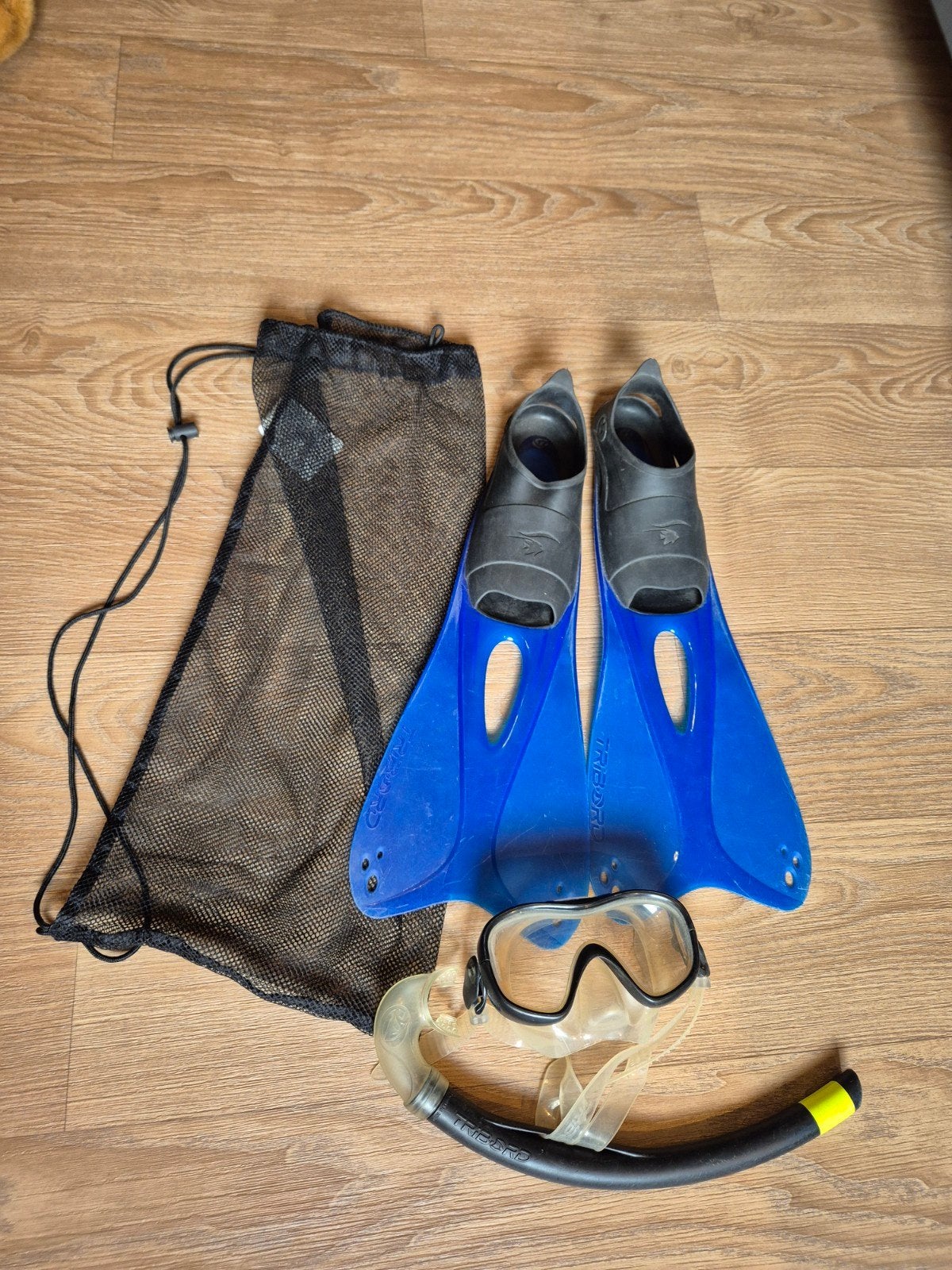 Tribord snorkelset met zwemvliezen maat 35-36, Ophalen of Verzenden, Gebruikt, Duikbril of Snorkel