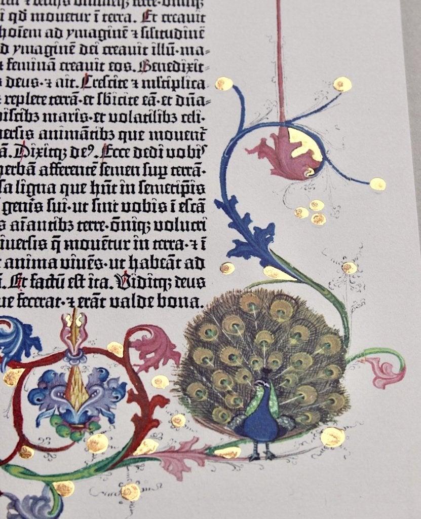 GUTENBERG Bijbel Biblia (ca. 1455) 1 blad Genesis 1 + GOUD!, Antiek en Kunst, Antiek | Boeken en Bijbels, Ophalen of Verzenden