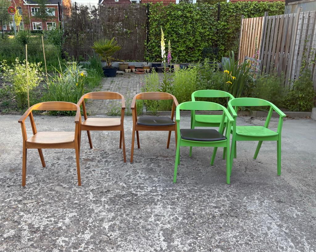 IKEA Stockholm Eetkamerstoelen - 6 Stuks (Walnoot & Groen), Huis en Inrichting, Ophalen, Gebruikt, Overige kleuren, Vintage, retro, stijlvol, design