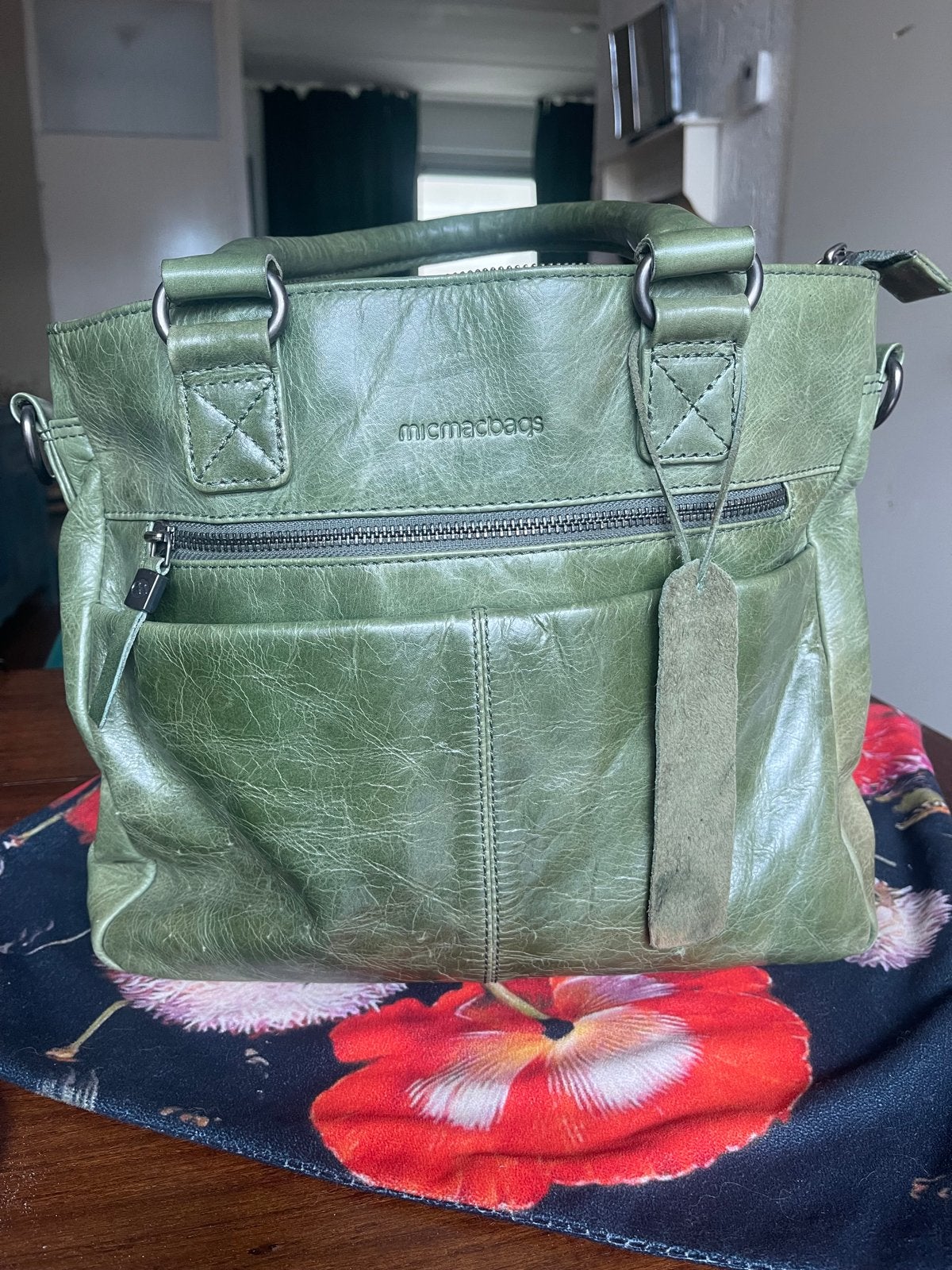 Micmacbags leren handtas/schoudertas - Olijfgroen, Ophalen, Gebruikt, Groen, Handtas