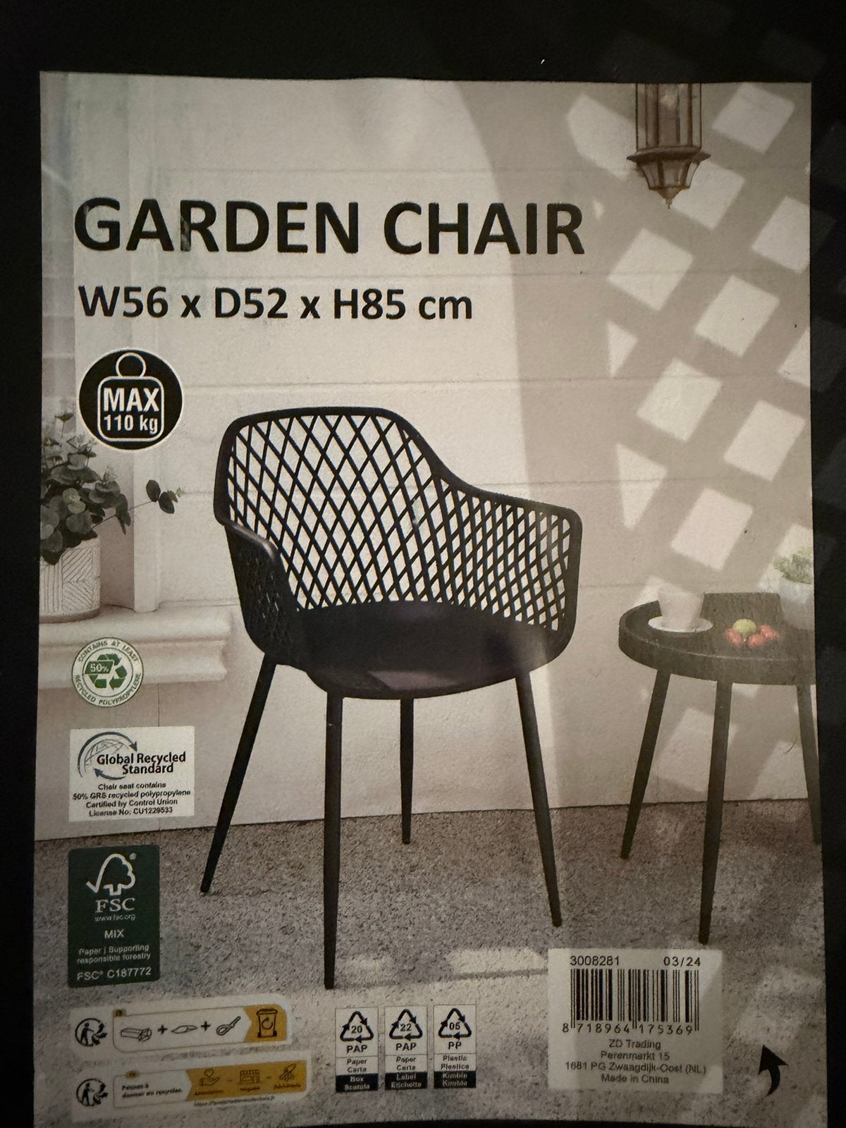 2x zwarte tuinstoelen  - helemaal nieuw!, Ophalen of Verzenden, Zo goed als nieuw, Interieur en Design