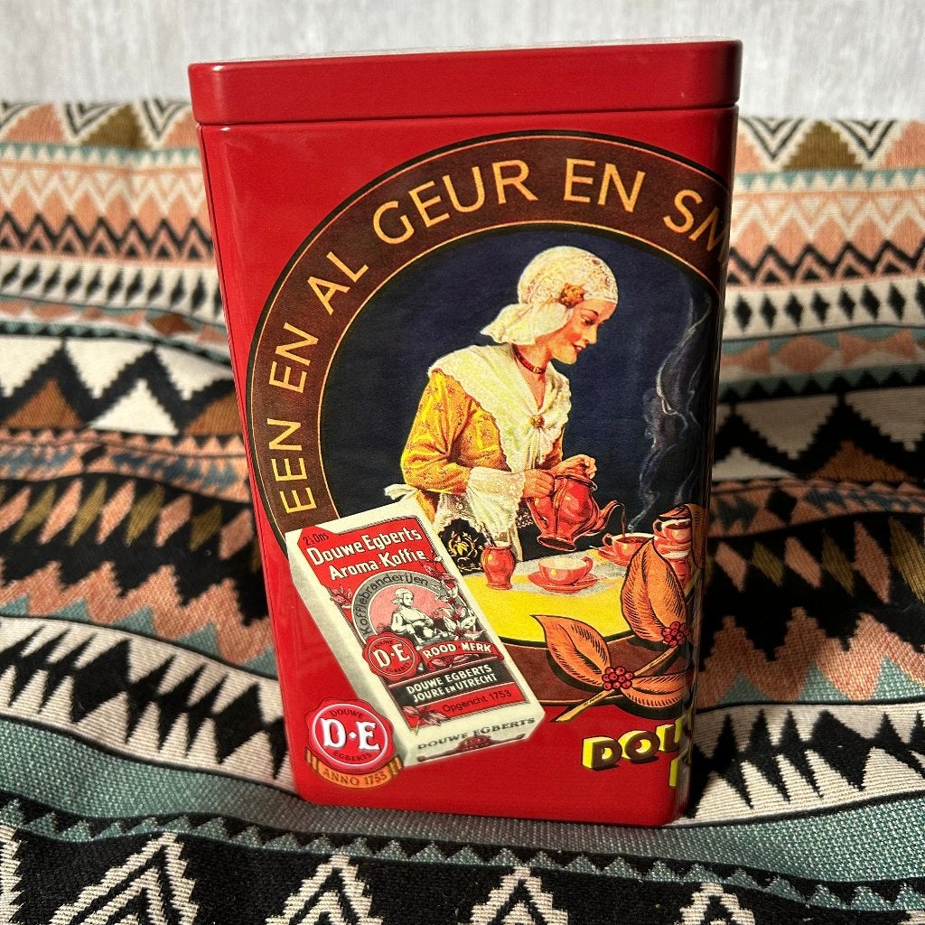 Douwe Egberts koffieblik - vintage rood ontwerp, Ophalen of Verzenden, Gebruikt, Koffie, Douwe Egberts