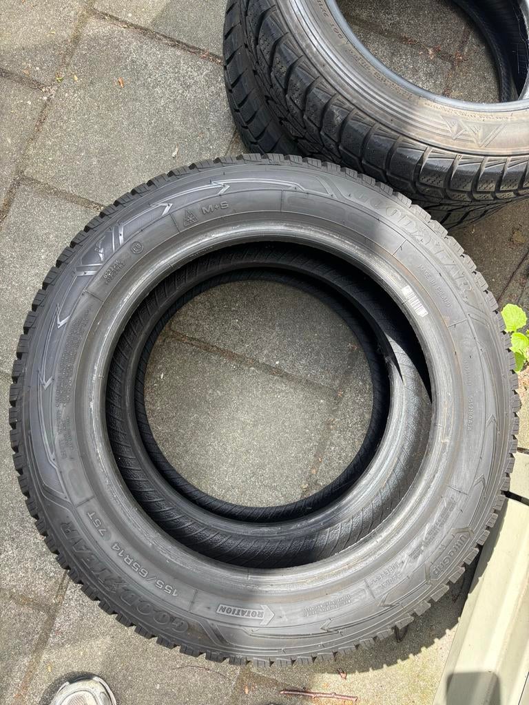 Winterbanden 155/65R14 - 2x Goodyear, 2x Hancook, Ophalen, 14 inch, Gebruikt, 155 mm