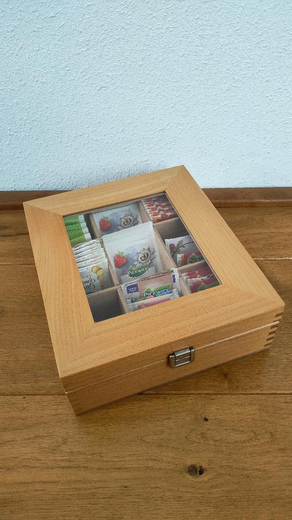 Jan des Bouvrie design theedoos Pickwick (9 vaks), Ophalen, Hout, Zo goed als nieuw, Theedoos