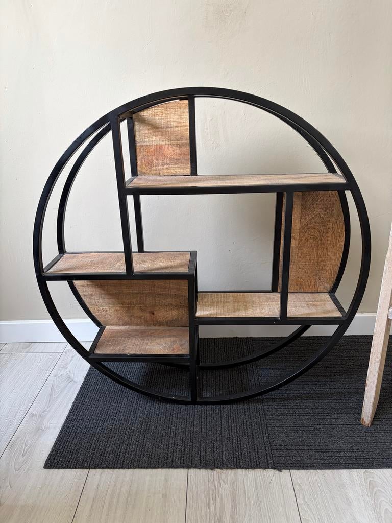Rond wandrek metaal/hout - 75 cm diameter, Huis en Inrichting, Woonaccessoires | Wandplanken en Boekenplanken, Ophalen, Zo goed als nieuw