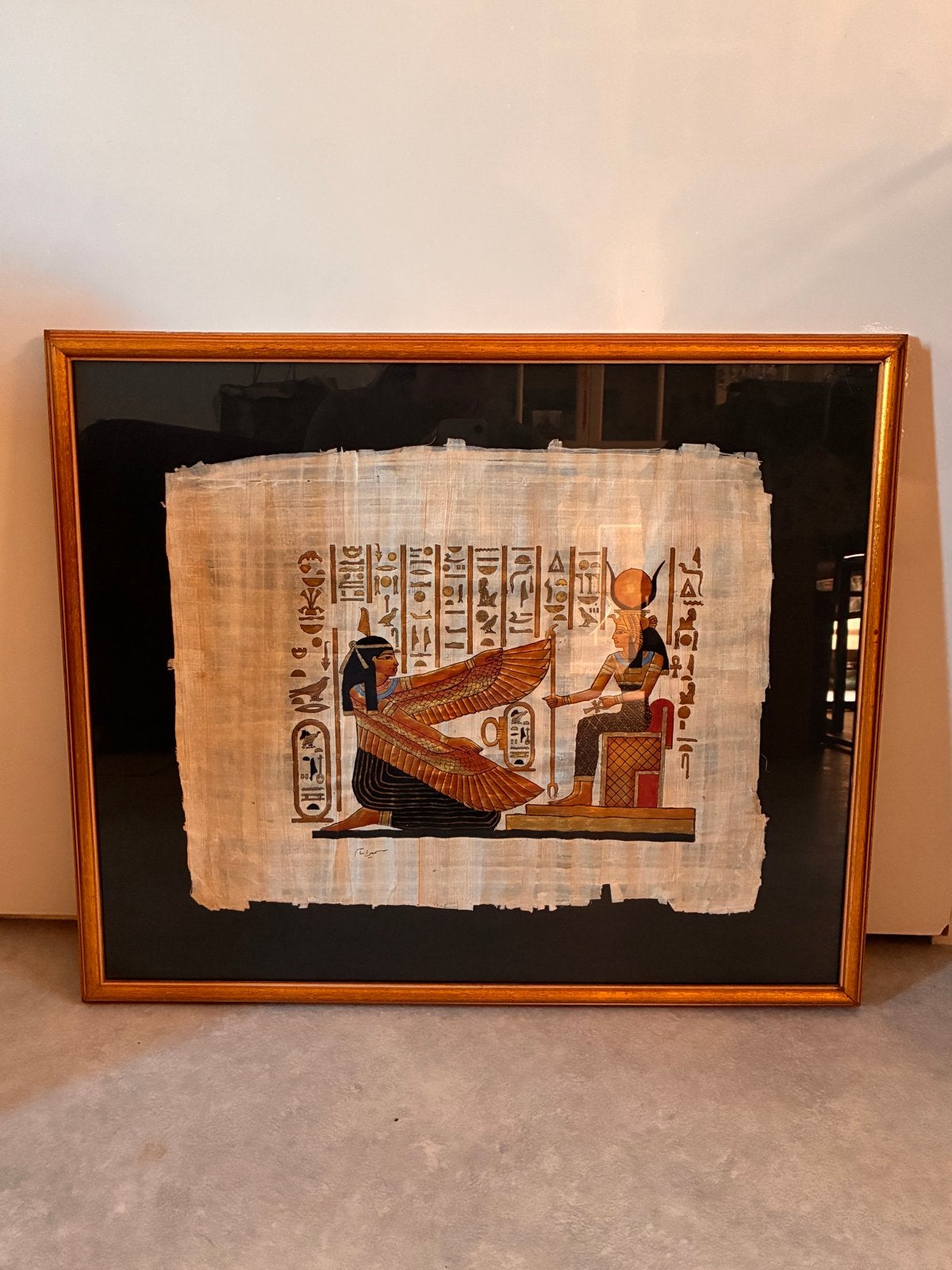 Handgeschilderd Egyptisch papyrus schilderij - Ma'at & Hatho, Antiek en Kunst, Kunst | Schilderijen | Klassiek, Overige technieken
