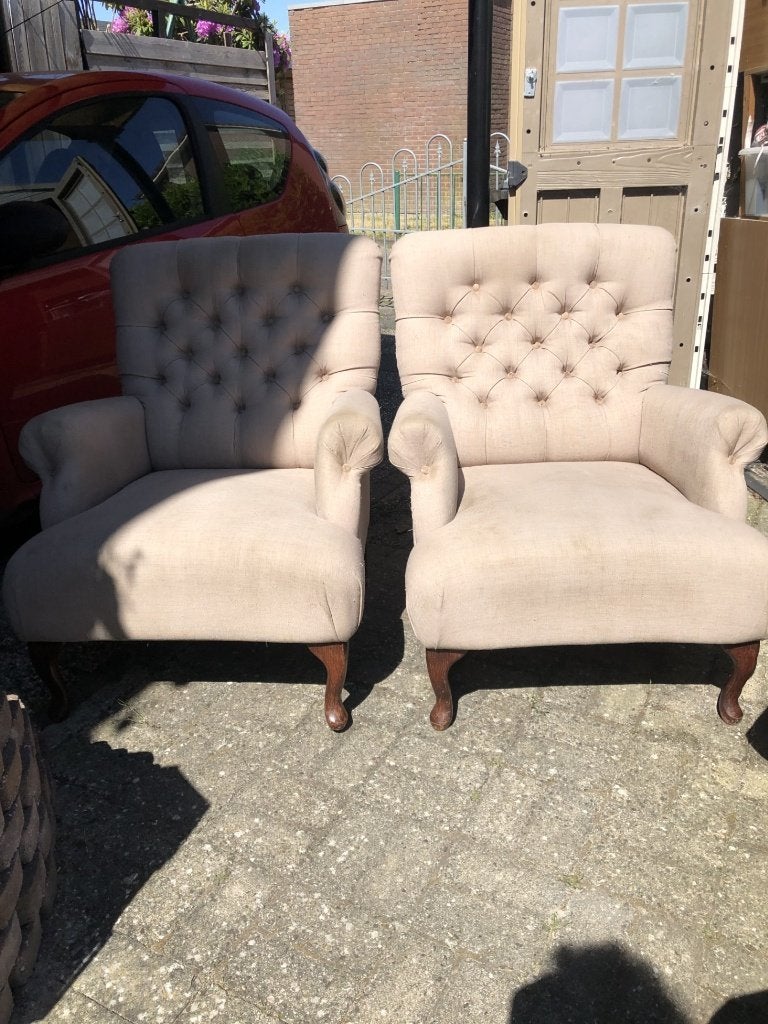 Havana gecapitonneerde fauteuils/ stoelen room/beige, Ophalen, Gebruikt, Twee, Overige kleuren