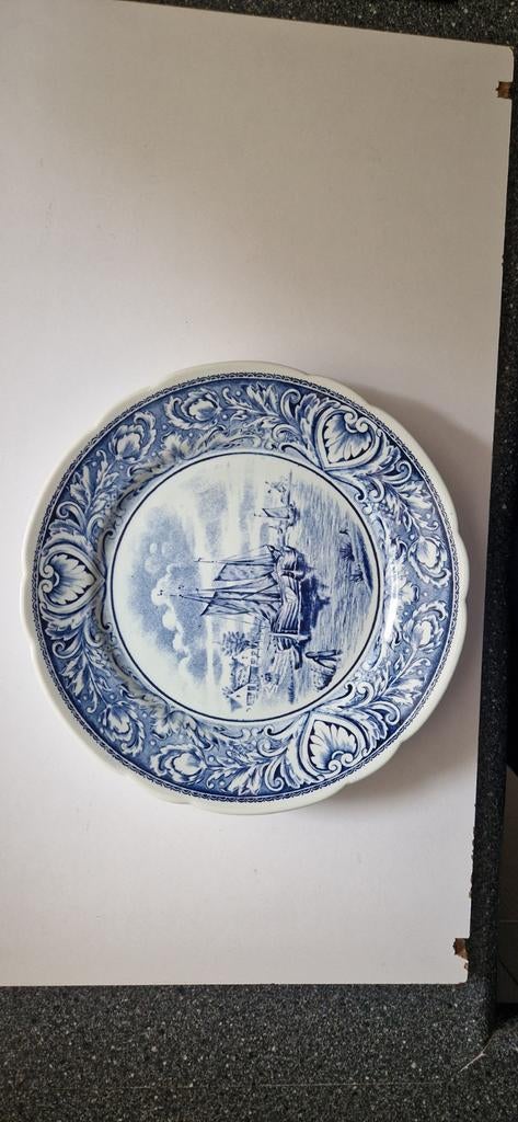Delftsblauw wandbord met scheepsmotief - Boch Delfts, Antiek en Kunst, Ophalen of Verzenden