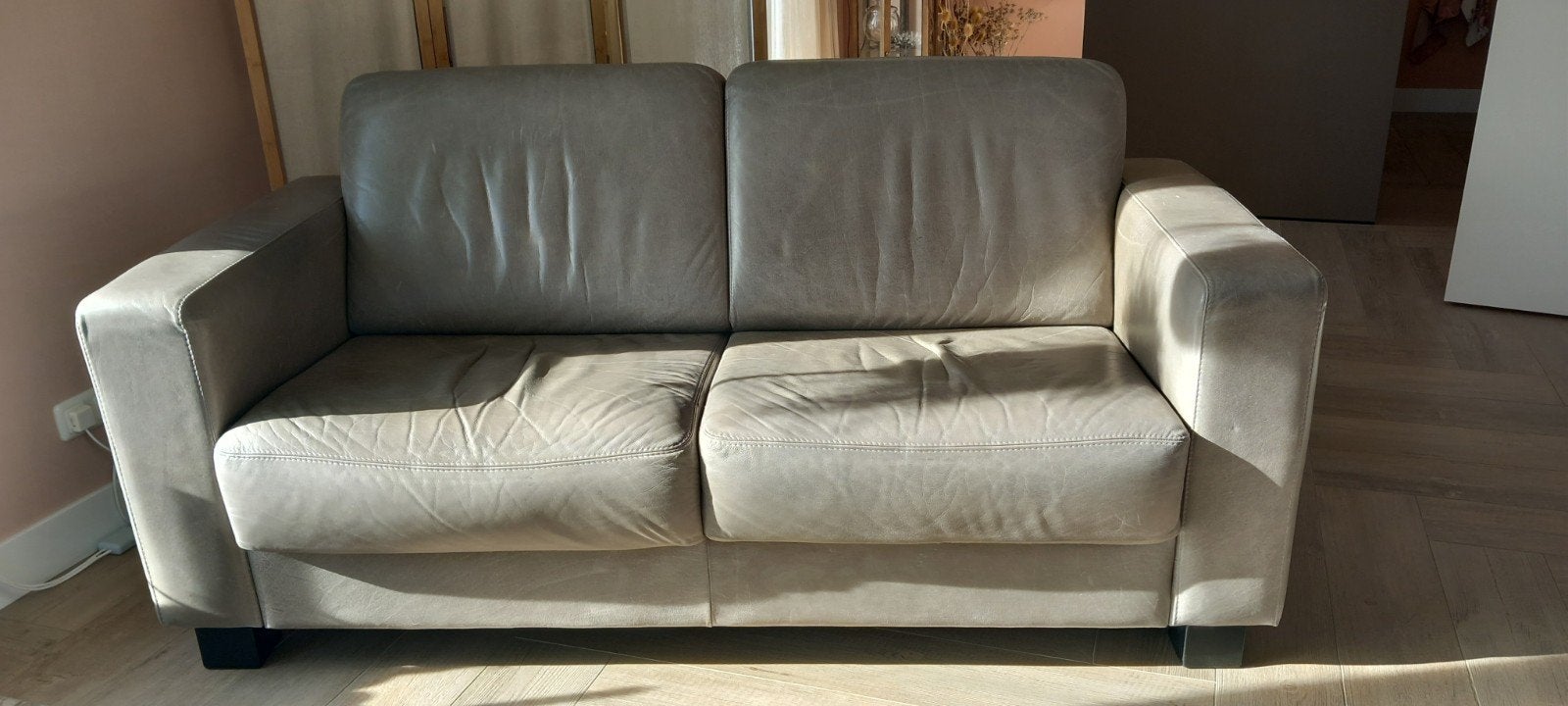 2,5-zits bank leer vintage taupe, Huis en Inrichting, Ophalen, Gebruikt, 75 tot 100 cm, 150 tot 200 cm