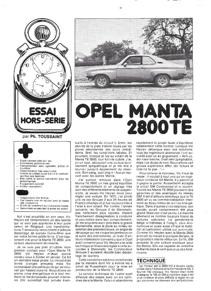 OPEL MANTA TE 2800, Boeken, Ophalen of Verzenden, Zo goed als nieuw, Opel