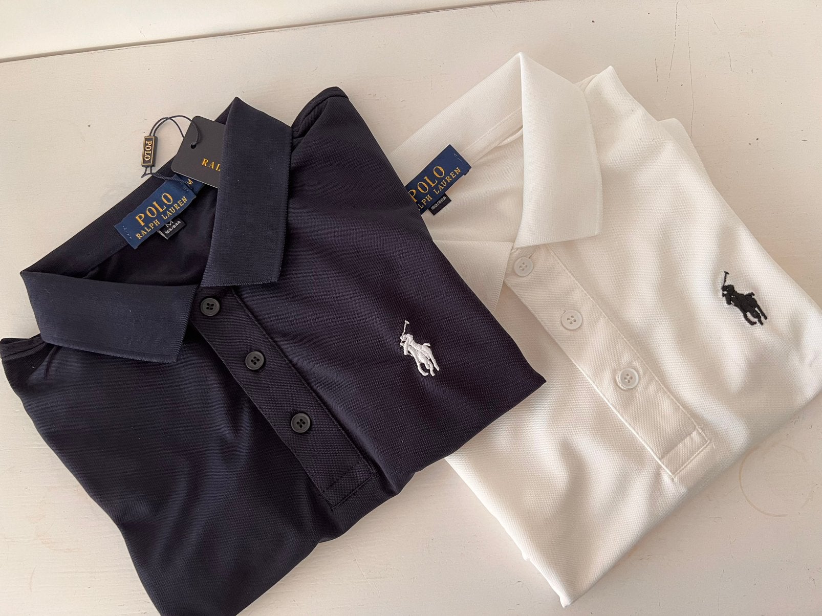 2 sportshirts polo Ralph Lauren, wit en donkerblauw, Wit, Ophalen of Verzenden, Maat 46 (S) of kleiner, Polo Ralph Lauren