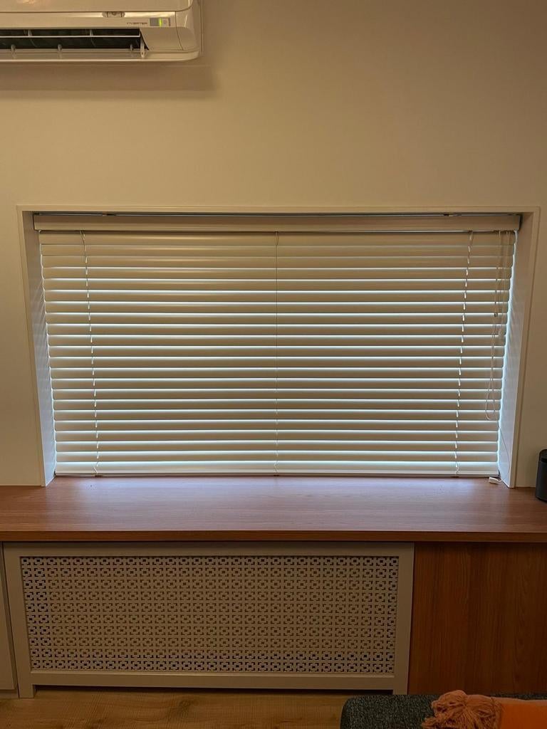 Aluminium luxaflex met koordbediening ecru kleurig, Ophalen, Gebruikt, Overige kleuren, 150 tot 200 cm