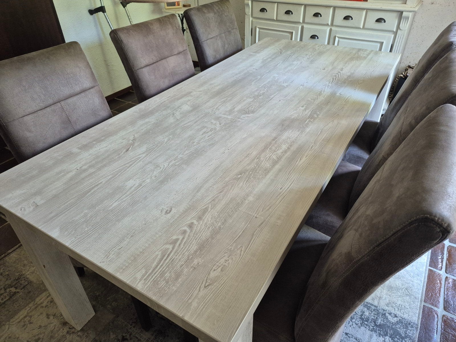 Uitschuifbare eettafel met houtnerf design, Huis en Inrichting, Tafels | Eettafels, Ophalen, Gebruikt, 200 cm of meer, 50 tot 100 cm