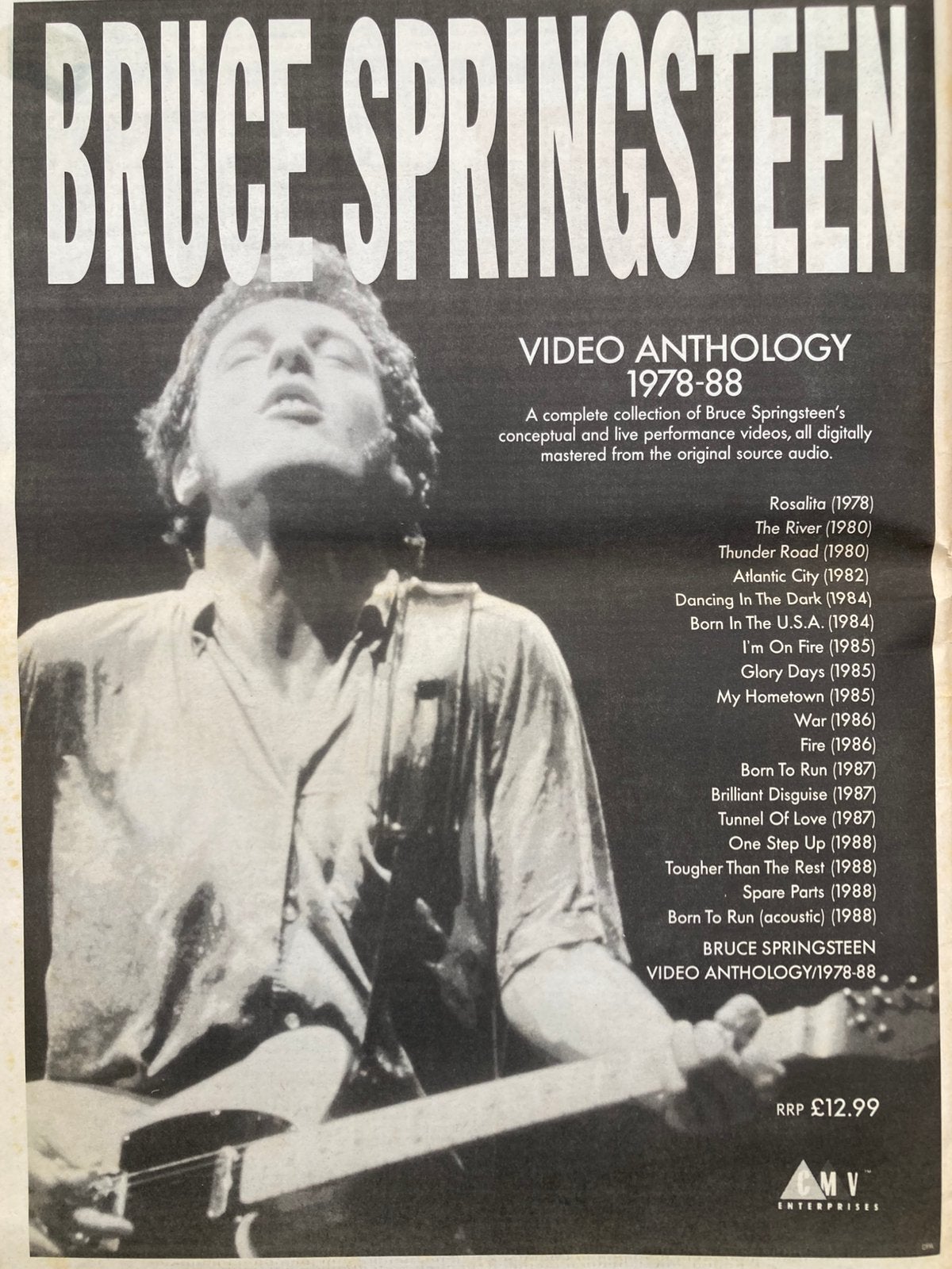 Paginagrote A3 advertentie BRUCE SPRINGSTEEN Anthology relea, Ophalen of Verzenden, Gebruikt, A1 t/m A3