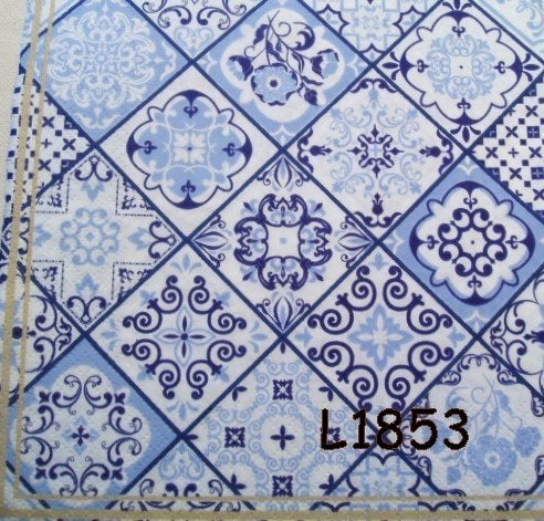 Servetten decoupage/bullet journal * blauwe tegels L1853, Verzenden, Nieuw