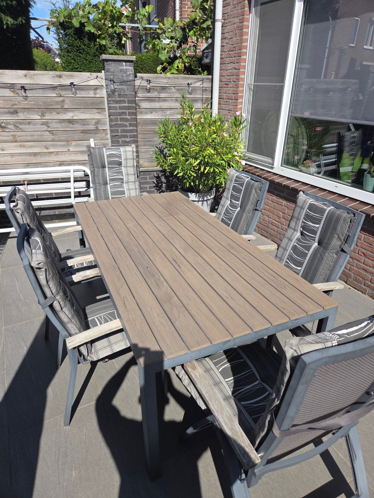 Tuinset 6 persoons met kussens, Ophalen, Gebruikt, 6 zitplaatsen, Aluminium