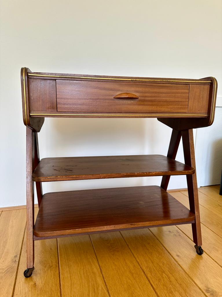 Vintage lade- bijzettafel, Ophalen, Gebruikt, 50 tot 100 cm, Teakhout