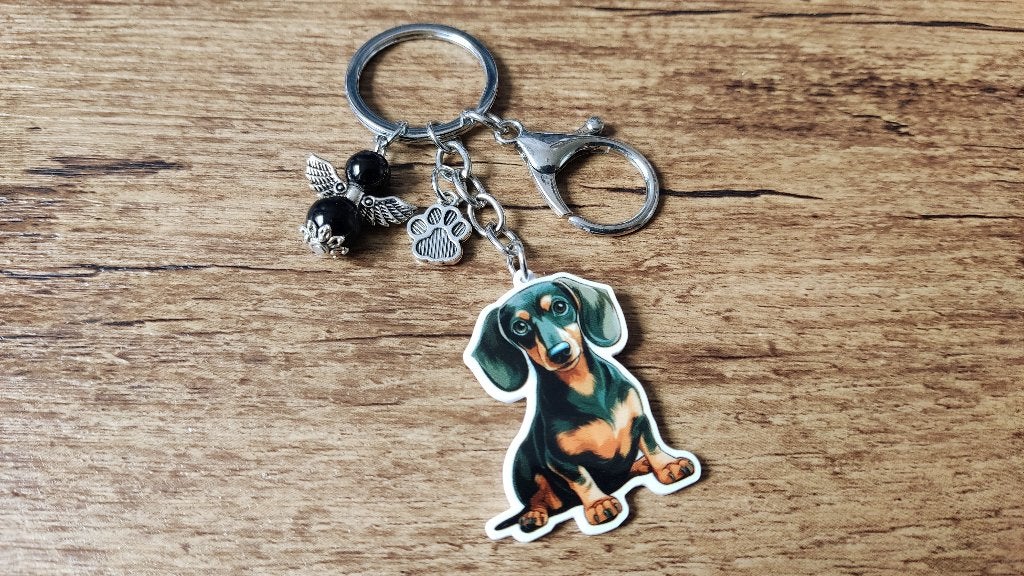 Sleutelhanger Teckel Dachshund groot met beschermengeltje, Overige merken, Verzenden, Nieuw, Overige typen