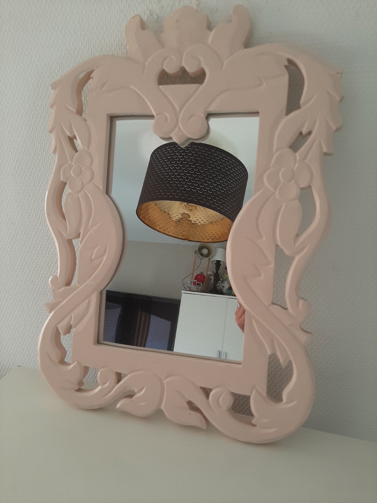 Mooie roze spiegel h 48 b 33 cm, Ophalen, Minder dan 50 cm, Zo goed als nieuw, Minder dan 100 cm