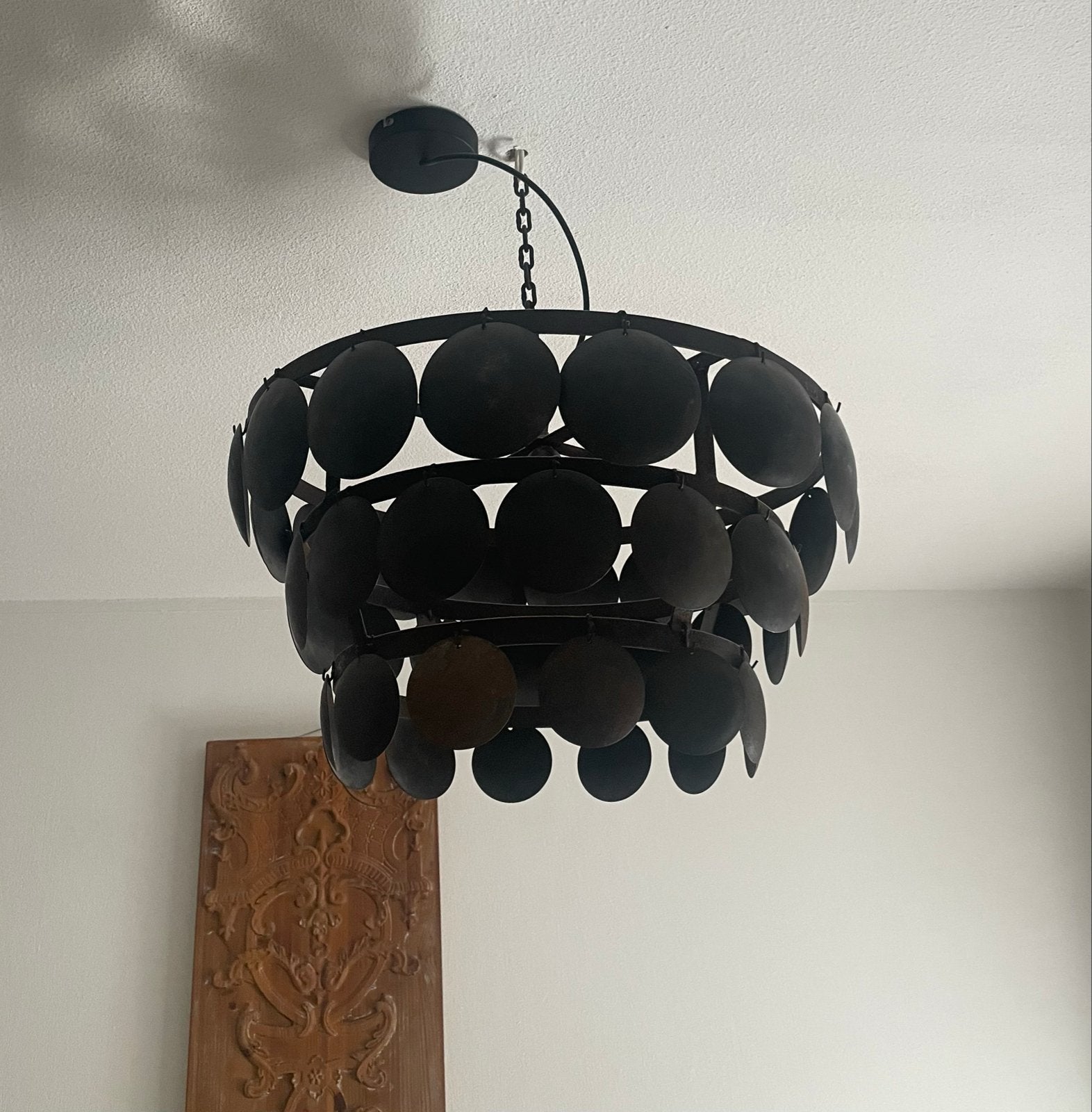 Hanglamp - schijfjes lamp - landelijke lamp - kroonluchter, Huis en Inrichting, Lampen | Hanglampen, Ophalen, Zo goed als nieuw