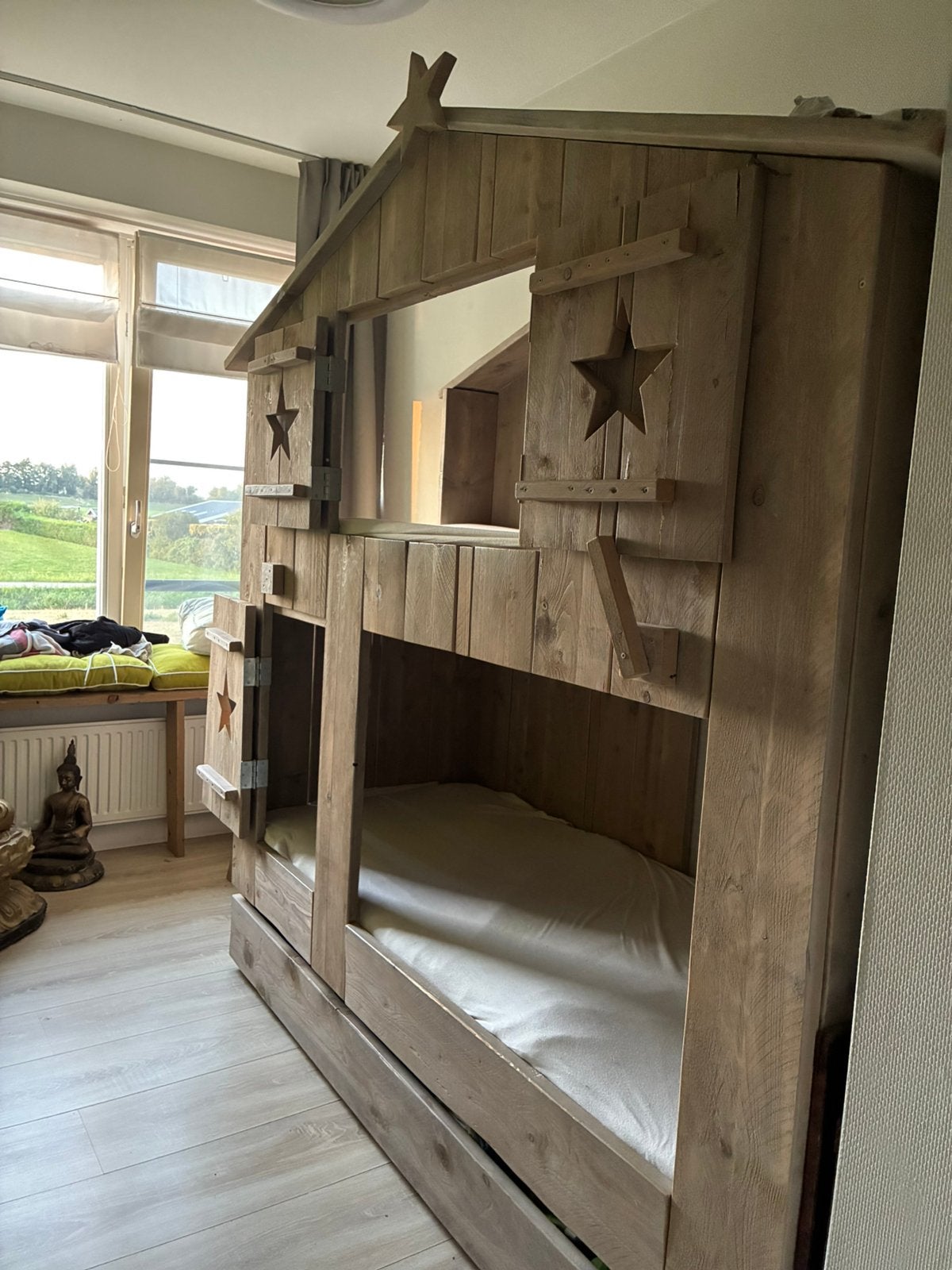 Steigerhouten stapelbed, Ophalen, Zo goed als nieuw, Stapelbed
