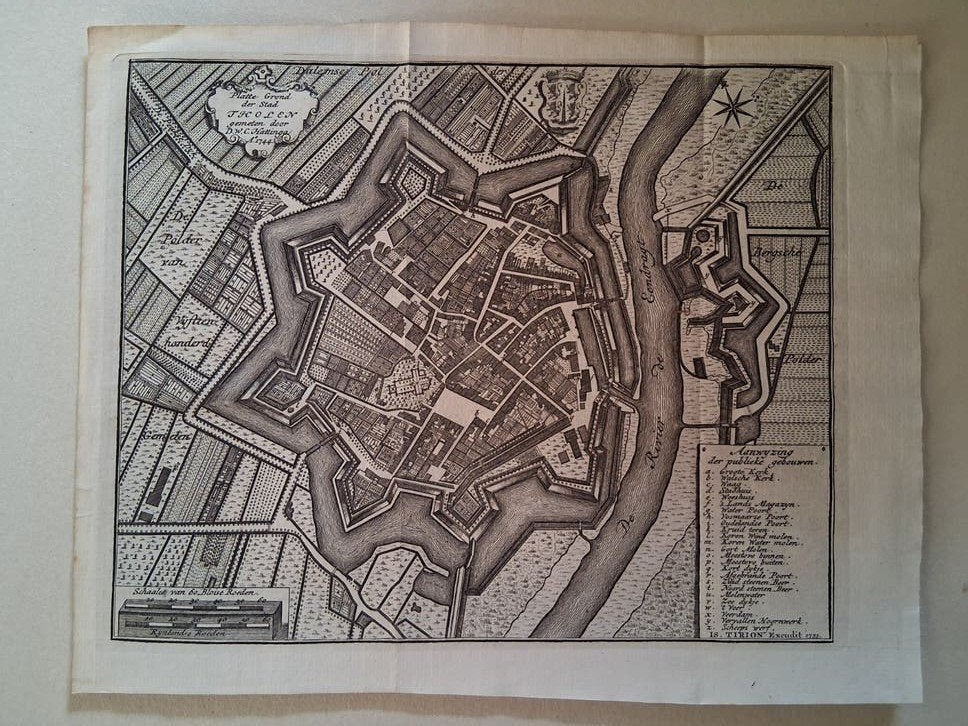 Antieke stadsplattegrond van tholen, 1744, Verzenden