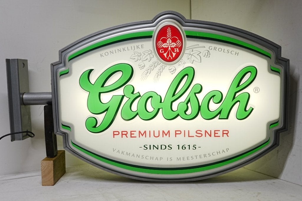 Grolsch dubbelzijdig lichtreclame., Verzamelen, Ophalen, Zo goed als nieuw, Lichtbak of (neon) lamp