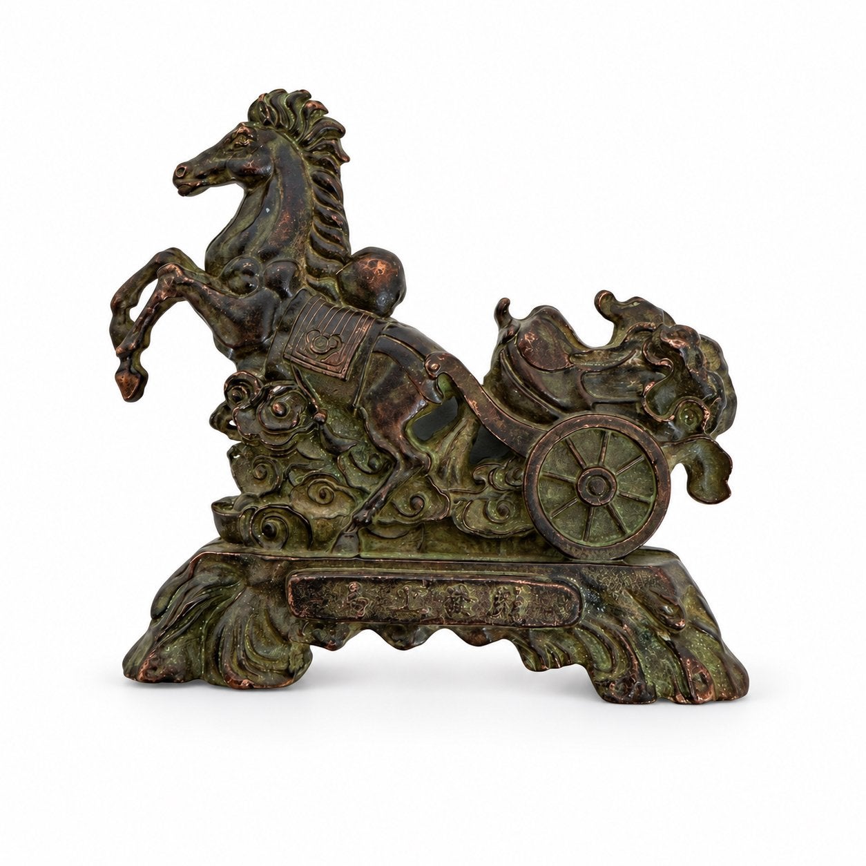 Bronzen beeldje paard met wagen – decoratief, Antiek en Kunst, Ophalen of Verzenden