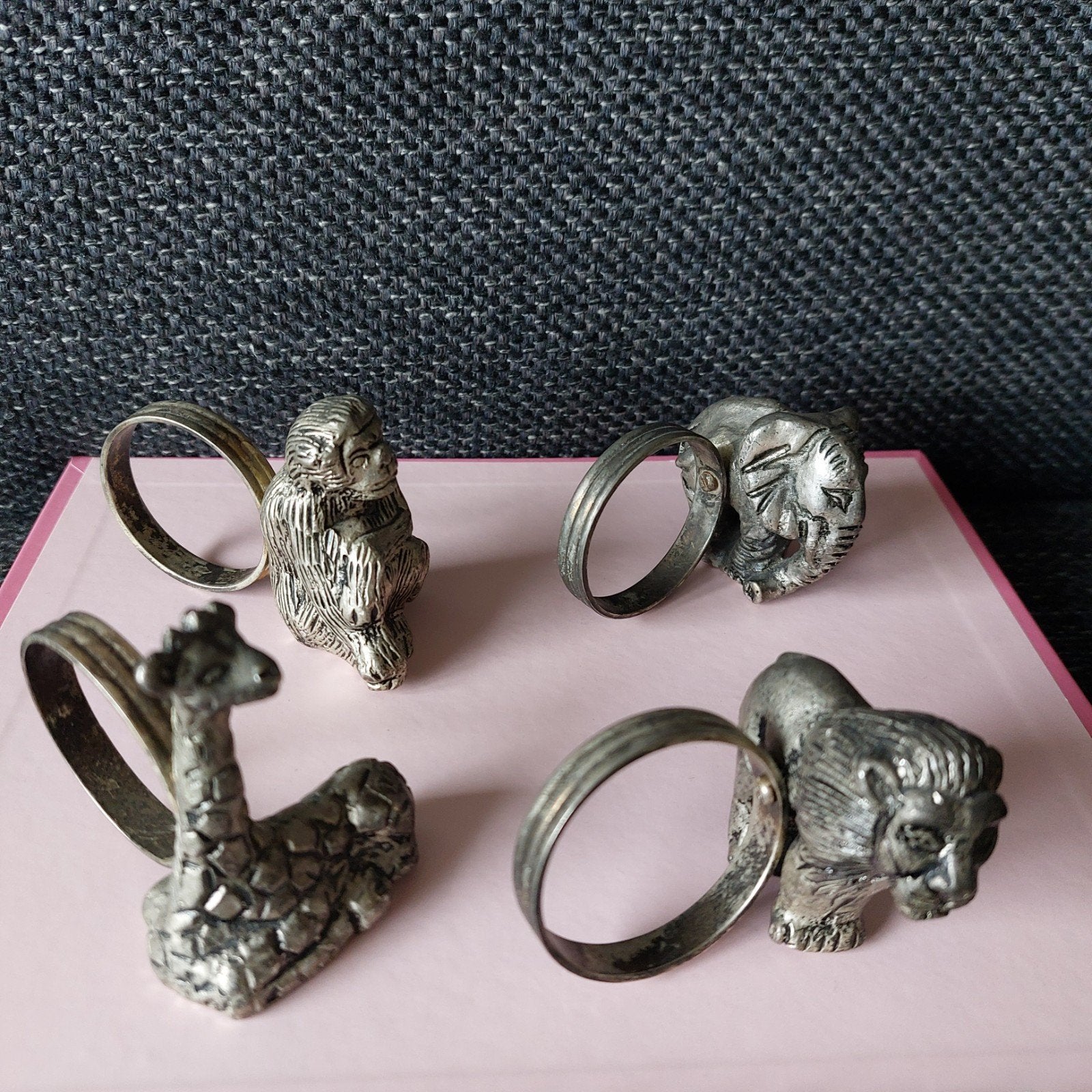 Set van 4 vintage servetringen met dierenfiguren, Ophalen of Verzenden, Gebruikt