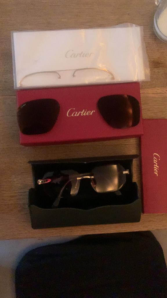 Cartier zonnebril met extra glazen, Overige merken, Zonnebril, Bruin, Ophalen of Verzenden