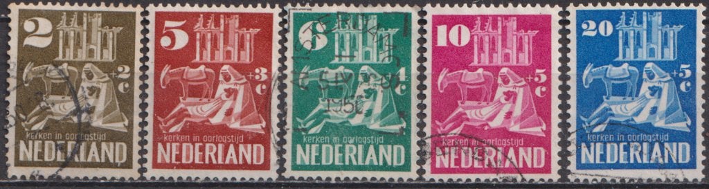 Kerken in oorlogstijd serie 556 - 560 O. ADV. no.53 M., Postzegels en Munten, Verzenden, Na 1940, Gestempeld