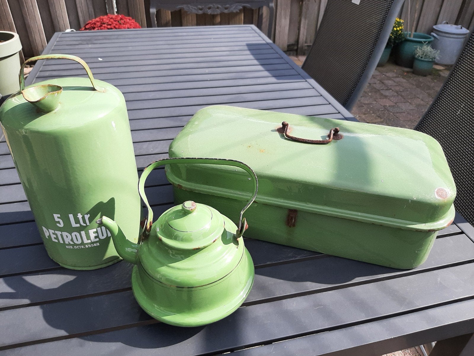Vintage Groen Emaille Set, Antiek en Kunst, Ophalen of Verzenden