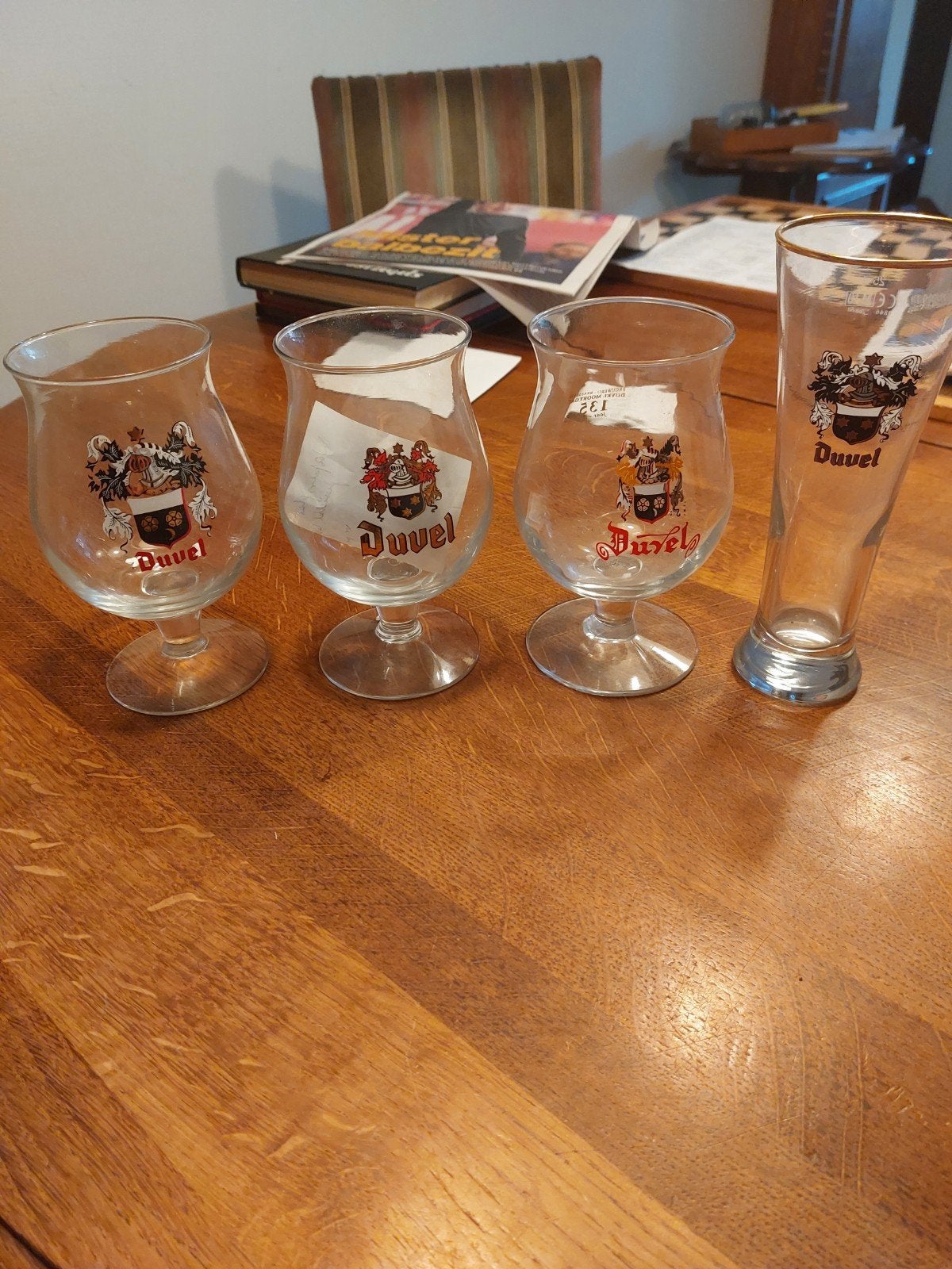 4 gave DUVEL wapenglazen, Ophalen of Verzenden, Zo goed als nieuw, Bierglas