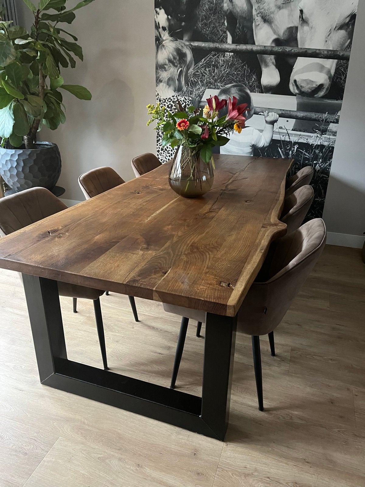 Ruime boomstamtafel 240x100 - Kan nog prima een ronde mee!, Ophalen, Gebruikt, 100 tot 150 cm, 200 cm of meer