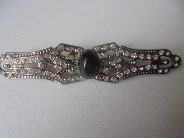 Prachtige lange broche met zwarte steen, 10 cm of meer, Overige materialen, Zwart, Ophalen of Verzenden