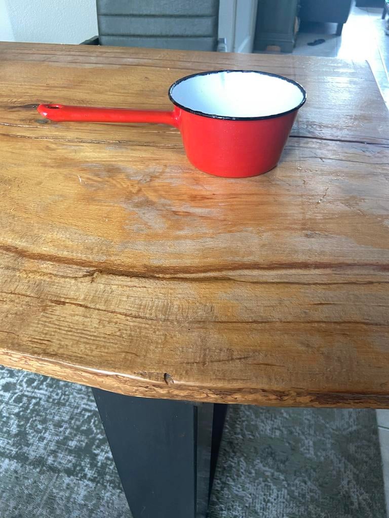 Rood stalen pannetje met handvat, Ophalen of Verzenden, Metaal, Rood, Overige typen