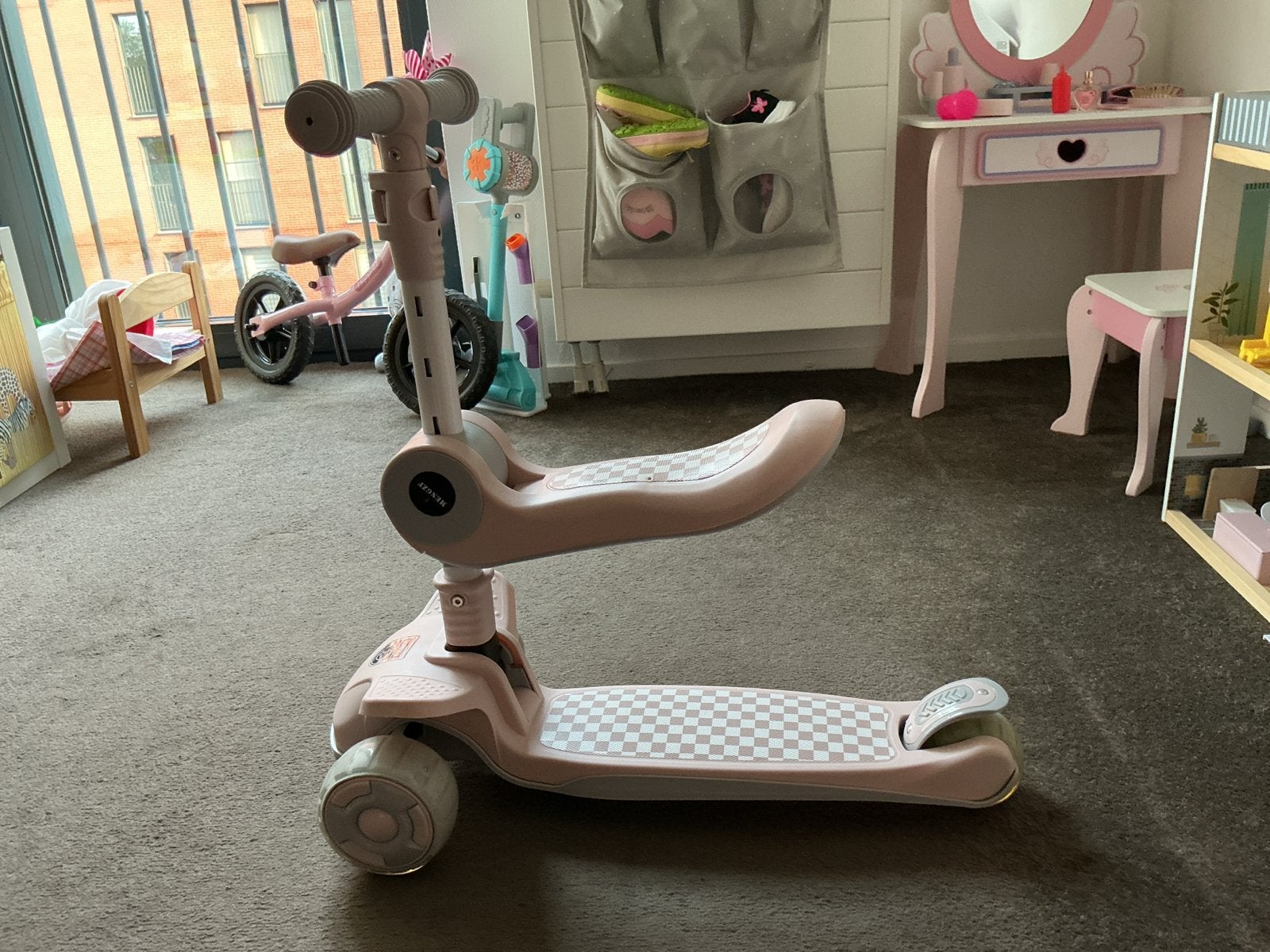 Roze kinderstep met zitje, 3-in-1, Fietsen en Brommers, Steps, Zo goed als nieuw, Gewone step, Ophalen