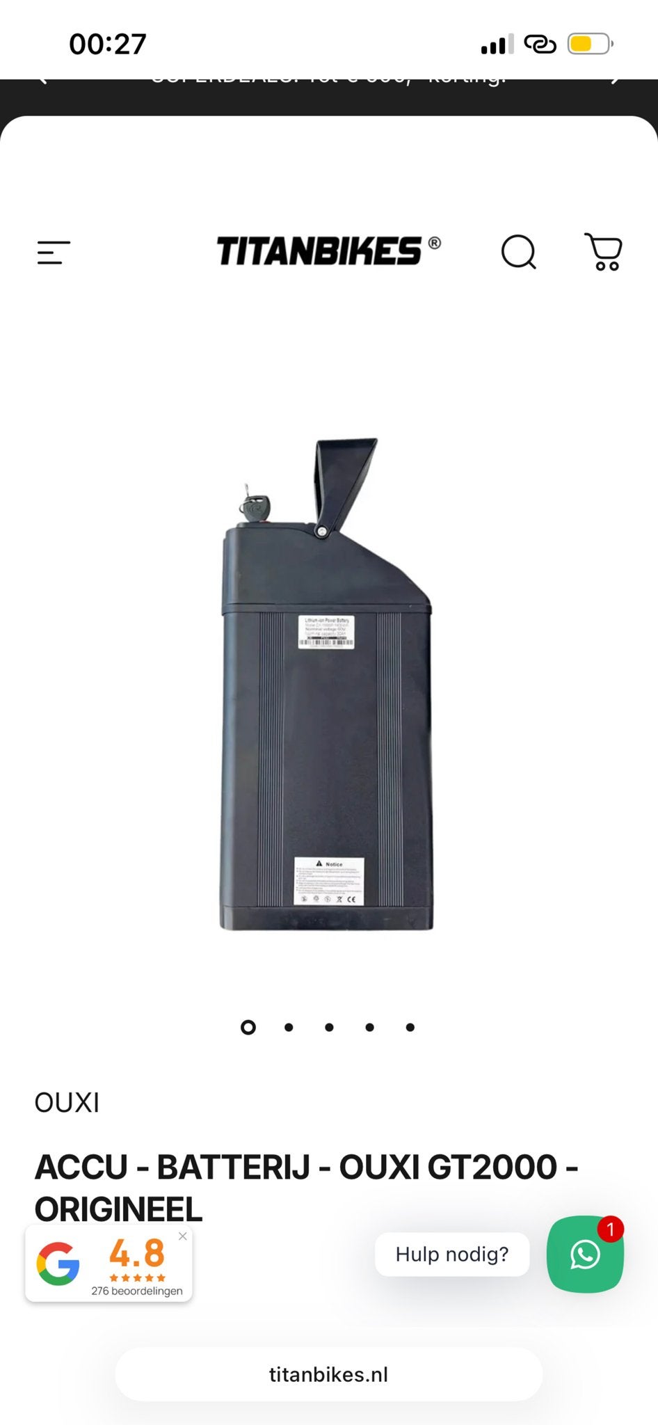 GT2000 Accu - Originele Batterij Mag vandaag voor €320, Zo goed als nieuw