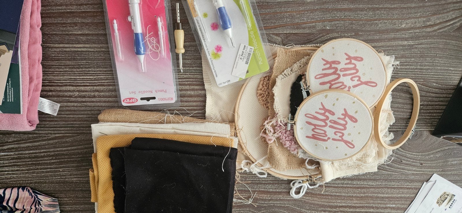 Needle punch set met stof en borduurringen, Handgemaakt, Nieuw, Meerkleurig, Ophalen of Verzenden