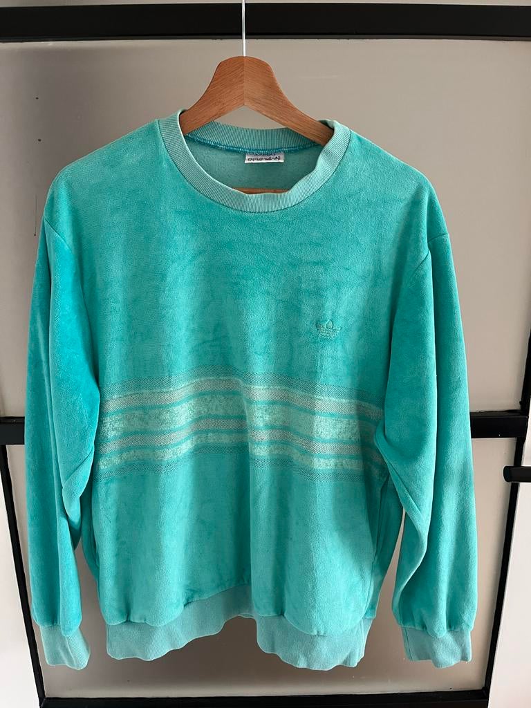 Vintage Adidas Sweater - Turquoise Badstof - Maat M, Ophalen of Verzenden, Zo goed als nieuw, Maat 48/50 (M), Overige kleuren