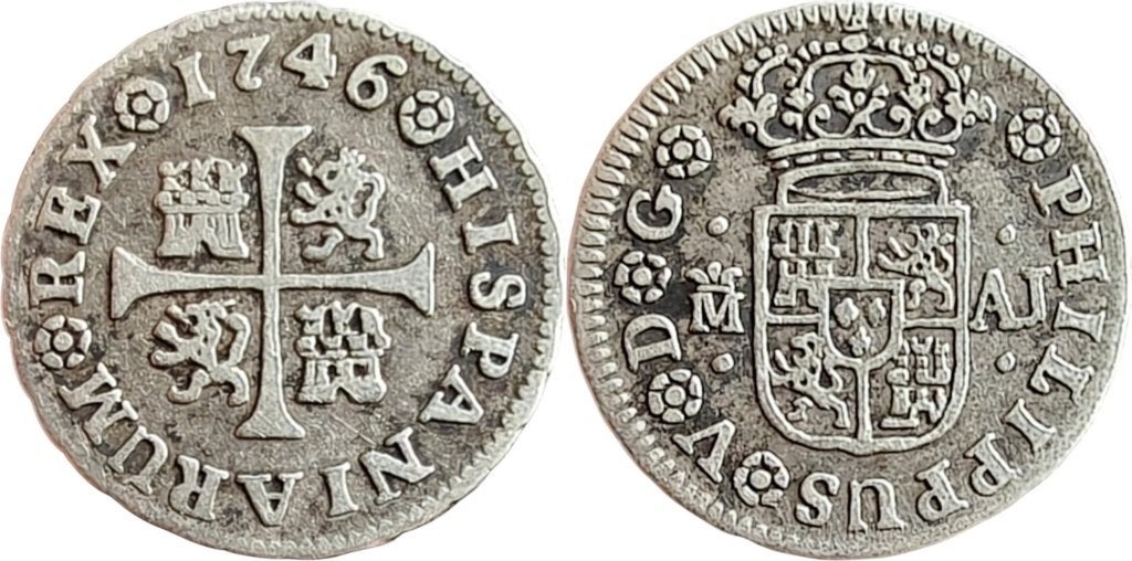 1/2 Real 1746 M, Spanje (Filips V), Verzenden, Overige landen, Losse munt, Zilver