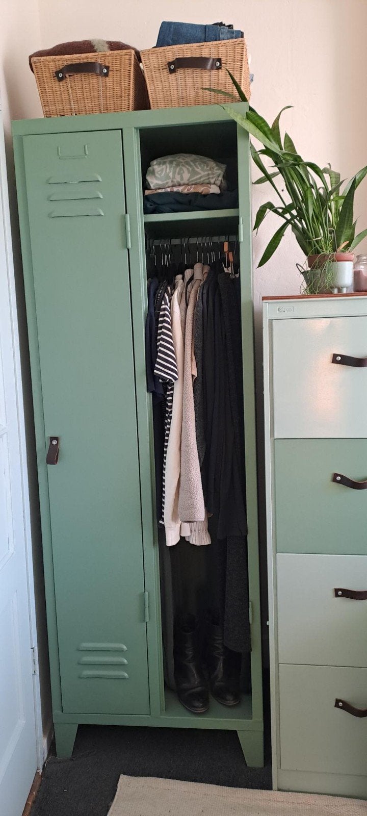 Groene metalen locker kast - Vintage stijl, Ophalen, Gebruikt, Met plank(en), 50 tot 100 cm
