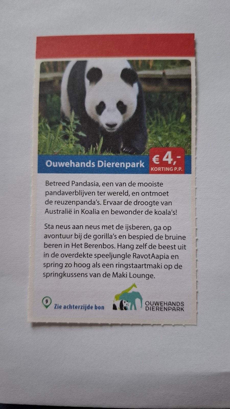 Kortingsbon 4 euro korting per persoon Ouwehands Dierenpark, Tickets en Kaartjes, Drie personen of meer, Kortingskaart