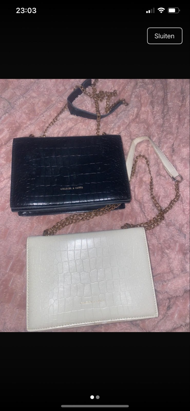 Set van 2 Charles & Keith schoudertassen (zwart & wit), Ophalen, Zo goed als nieuw, Zwart, Schoudertasje